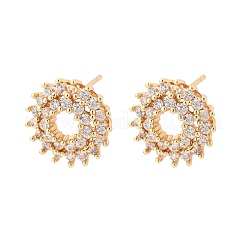 Orecchini a bottone con fiore in ottone micro pavé di zirconi cubici trasparenti per donna&nbsp;EJEW-G428-09G