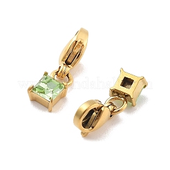Pendentifs décoratifs carrés en acier inoxydable 304 avec strass&nbsp;STAS-M092-08G
