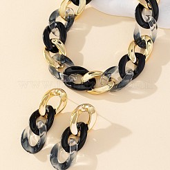 Collane con catena a maglie ovali in lega e acrilico e set di orecchini pendenti a bottone&nbsp;FS-WG559CE-01