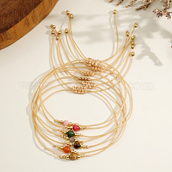 Lässige Messingperle Khaki Wachsfaden Halbedelstein-Armband-Sets&nbsp;LS-JA4012
