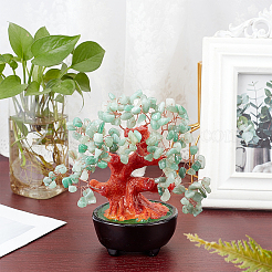 Arbre d'argent à puce d'aventurine verte naturelle&nbsp;DJEW-WH0015-19