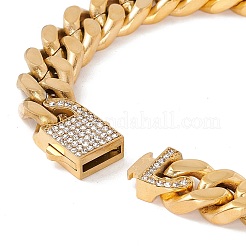 Bracciale con catene a maglie in acciaio inossidabile placcato ionico (ip) 304 con chiusura a lucchetto in strass di cristallo per donna&nbsp;BJEW-E107-01G-05