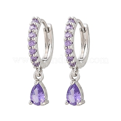 Boucles d'oreilles créoles pendantes en laiton serties de micro-pavés de zirconiums cubiques&nbsp;KK-Z166-13P-01