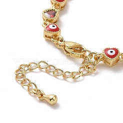 Emaille-Evil-Eye- und Zirkonia-Herz-Gliederkettenarmband&nbsp;BJEW-H555-01D