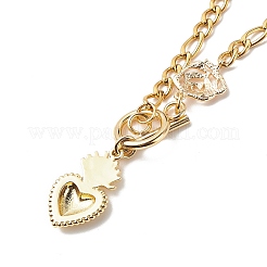 Collier pendentif cœur et rose en laiton&nbsp;NJEW-JN04088