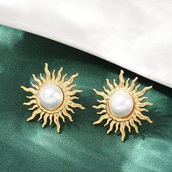 Pendientes de acero inoxidable 304 con perlas de imitación de plástico&nbsp;EJEW-Z110-01G-02