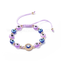 Malocchio perline in resina e braccialetti con perline intrecciate in lega di strass rotondi piatti per ragazze donne&nbsp;BJEW-JB08740-01