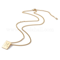 Collier pendentif rectangulaire en acier inoxydable avec lettre initiale pour hommes et femmes&nbsp;LS-NJEW-E090-01G-11