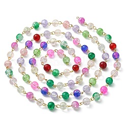 Catena con perline rotonde in vetro crackle&nbsp;AJEW-JB01167