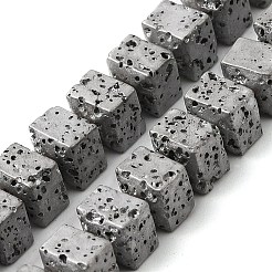 Brins de perles de pierre de lave naturelle galvanisées&nbsp;G-Q1009-A01-02