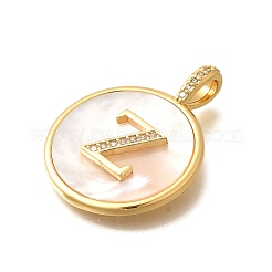 Pendenti in ottone placcato con micro pavé di zirconi cubici trasparenti con conchiglia&nbsp;KK-M309-42G-Z