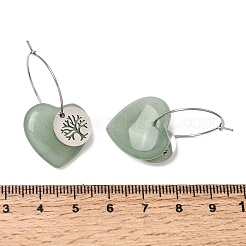 Orecchini a cerchio da donna in avventurina verde naturale e acciaio inossidabile 304.&nbsp;EJEW-G475-05P-07
