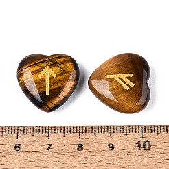 25 pieza de piedras rúnicas de corazón de ojo de tigre natural con alfabeto futhark antiguo grabado&nbsp;G-T144-02B