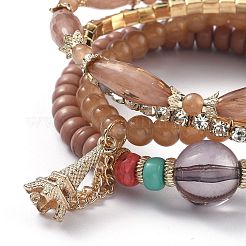 Catena della tazza di strass in lega e set di braccialetti elasticizzati multistrato&nbsp;BJEW-H533-03B