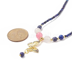 Collana con pendente a farfalla in zirconi colorati con catene di perline di pietre preziose miste naturali da donna&nbsp;NJEW-JN04169