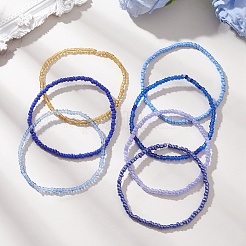 7 pulsera elástica de cuentas de vidrio para mujer&nbsp;BJEW-MZ00265