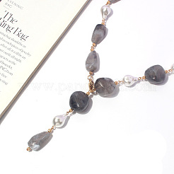 Collane a lariat da donna in lega e resina con pepite di perle artificiali.&nbsp;WG2BD40-01