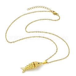 Colgante de pez de latón con micro pavé de circonita cúbica negra y collar de cadena de cable de acero inoxidable 304 para mujer&nbsp;NJEW-JN06181