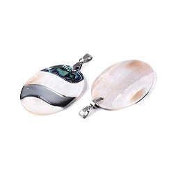 Natürliche Abalone-Muschel & schwarze Lippenmuschel & rosa Muschelanhänger&nbsp;SSHEL-B003-06P-04