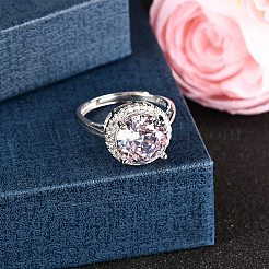 925 Sterling Silber Pavé-Fingerring mit Zirkonia&nbsp;RJEW-C138-01C-02
