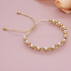 Braccialetti intrecciati a mano con perle finte e perline rotonde in ottone.&nbsp;DK1363