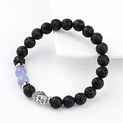 Braccialetti elasticizzati con perle di roccia lavica naturale&nbsp;BJEW-JB02273