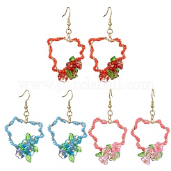 3 paio di orecchini pendenti con perline di vetro e fiori in acciaio inossidabile 304&nbsp;EJEW-MZ00335