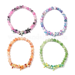 Stretch-Armbänder aus natürlich gefärbter persischer Jade und gefärbten synthetischen Türkisperlen für Frauen&nbsp;BJEW-JB12002