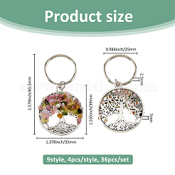 36pcs 9 style porte-clés en pierres précieuses naturelles et synthétiques&nbsp;KEYC-FH00020