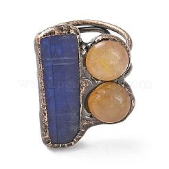 Rechteckige und runde verstellbare Ringe aus natürlichem Kyanit und gelbem Hämatoidquarz/Goldheilquarz&nbsp;RJEW-A041-03R