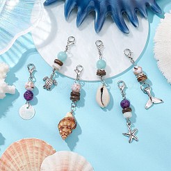 6 pz decorazioni pendenti in conchiglia d'acqua dolce naturale e lega&nbsp;HJEW-JM02735