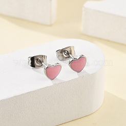 Orecchini a bottone con cuore smaltato&nbsp;EJEW-B009-12P