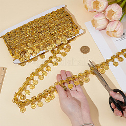 Bordure en dentelle métallique tressée en polyester avec pompon rond plat en métal&nbsp;OCOR-WH0082-537B
