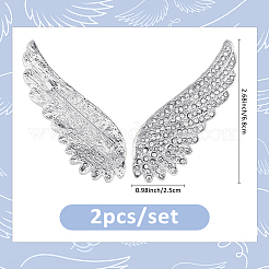 2 broche de aleación con forma de ala y rhinestone para mochilas y ropa.&nbsp;JEWB-FH0002-05P