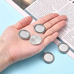 Pendente basi di cabochon piatto tondo in lega stile tibetano&nbsp;LS-TIBEP-M022-34AS
