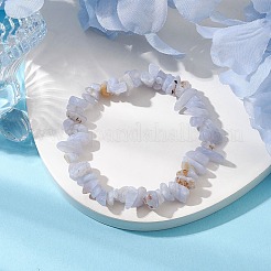 Stretch-Armbänder aus natürlichen blauen Achatsplitterperlen&nbsp;BJEW-JB10868-03