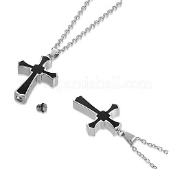 Edelstahl schwarz Emaille Kreuz Anhänger Urne Asche Halsketten&nbsp;PW-WGDC362-01