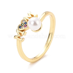 Bague de manchette en zircone cubique cœur de maman pour la fête des mères&nbsp;RJEW-C004-15-RS