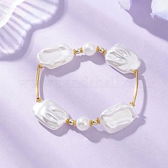 Bracelets extensibles rectangulaires en plastique ABS imitation perles&nbsp;BJEW-JB12612