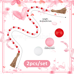 2 pendentif décoratif en perles de bois pour la Saint-Valentin&nbsp;HJEW-FH00271
