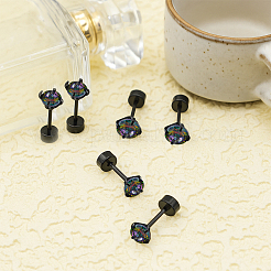 12 stücke 3 arten 304 edelstahl flache runde stud ohrringe&nbsp;EJEW-GO0002-22