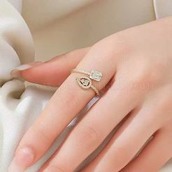 Anillos abiertos de latón con micro pavé de circonitas cúbicas en forma de lágrima y rectángulo para mujer.&nbsp;WG82DA3-01