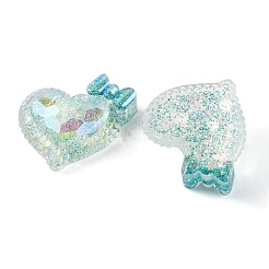 Coeur en résine époxy transparente avec cabochons décodens bowknot&nbsp;CRES-M034-07C