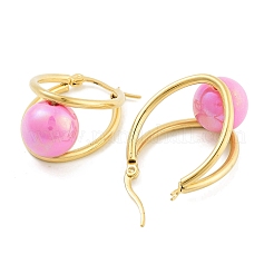 Placcatura ionica (ip) 304 acciaio inossidabile e plastica imitazione perla ovale con orecchini a cerchio a sfera per donna&nbsp;EJEW-C096-13G-05