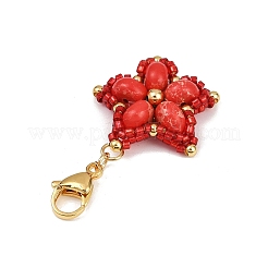 Decorazioni pendenti con perline di semi di vetro fatte a mano e diaspro imperiale sintetico tinto a forma di stella&nbsp;HJEW-MZ00268