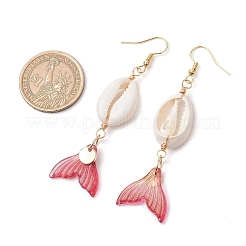 Pendientes colgantes de vidrio con concha de cauri natural&nbsp;EJEW-JE06385-07