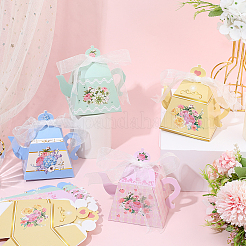 12 stücke 4 arten blume gedruckt 3d teekanne geformt papier süßigkeiten geschenk boxen mit band&nbsp;DIY-SP0006-38