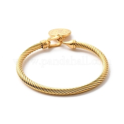 Ionenbeschichtung (IP) 304 Edelstahl Saint Benedict Charms Twist Seil Armreif für Frauen&nbsp;BJEW-P283-06G