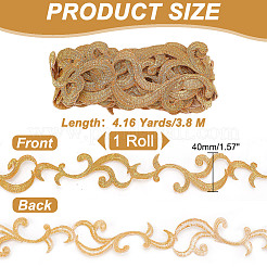 Blumenband aus Polyester mit metallischer Stickerei im ethnischen Stil zum Aufbügeln/Aufnähen&nbsp;SRIB-WH0011-204B