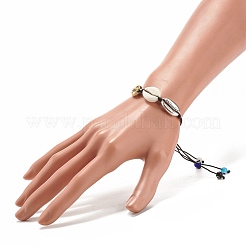 Braccialetto di perline intrecciate con conchiglia in acrilico e lega con malocchio a lume&nbsp;BJEW-JB08131-02